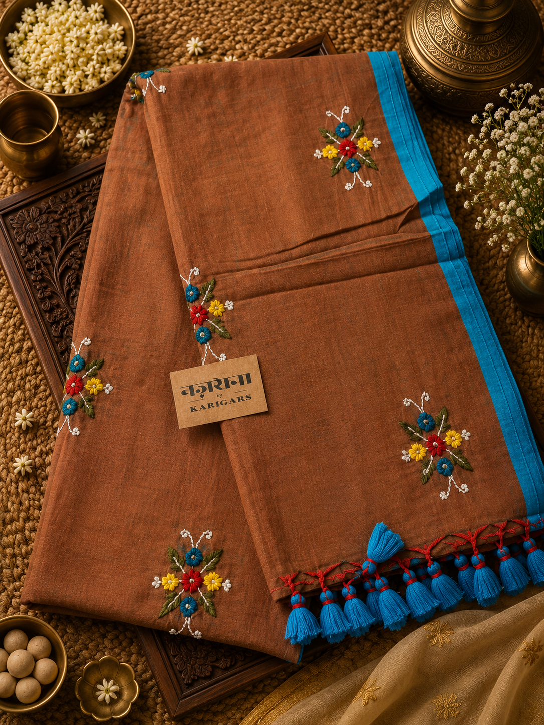Mul Cotton Bullian Hand Work Saree